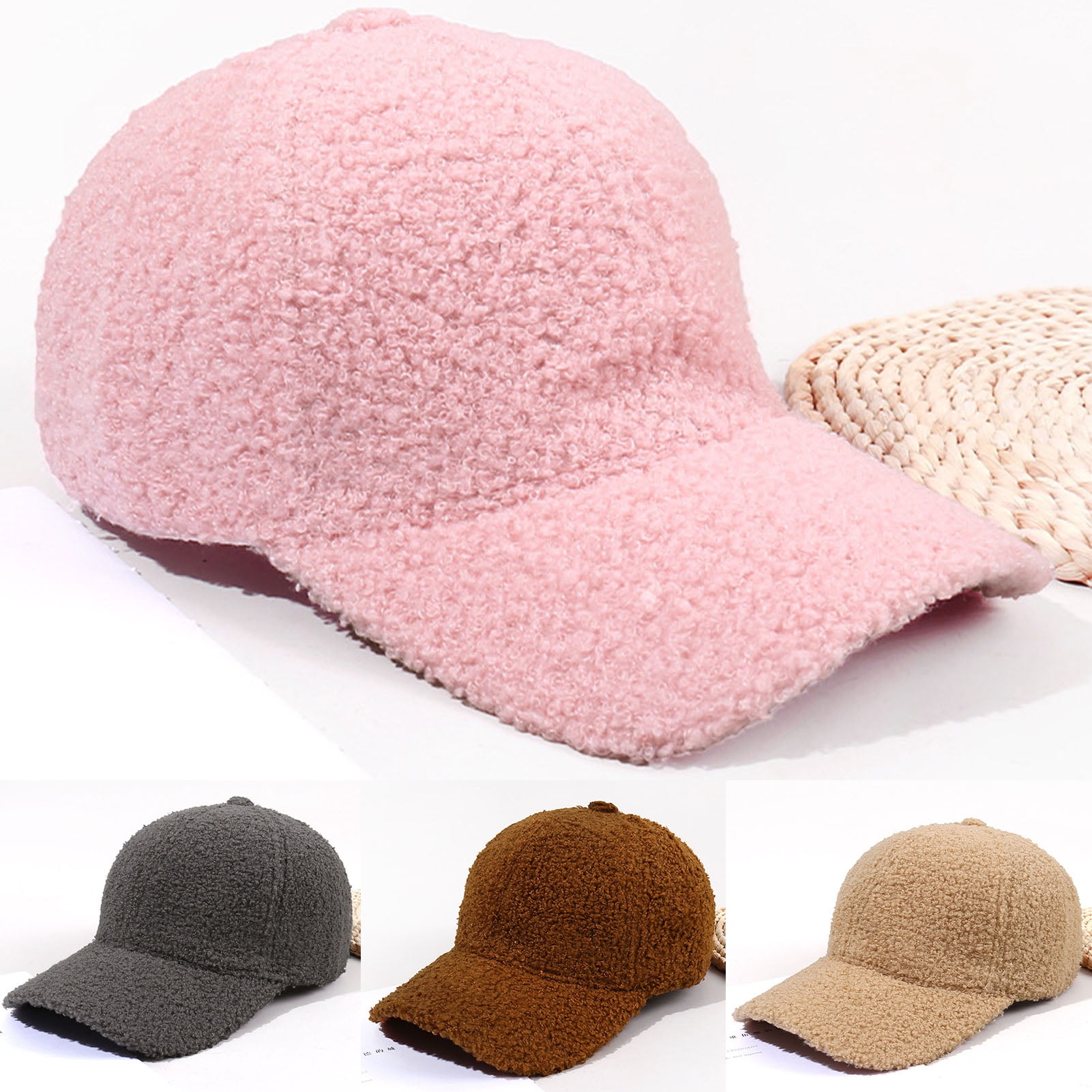 Trayknick Adjustable Hook Loop Fasteners Baseball Cap Extended Brim Solid Color Plush Outdoor Hat for Fall Winter Black