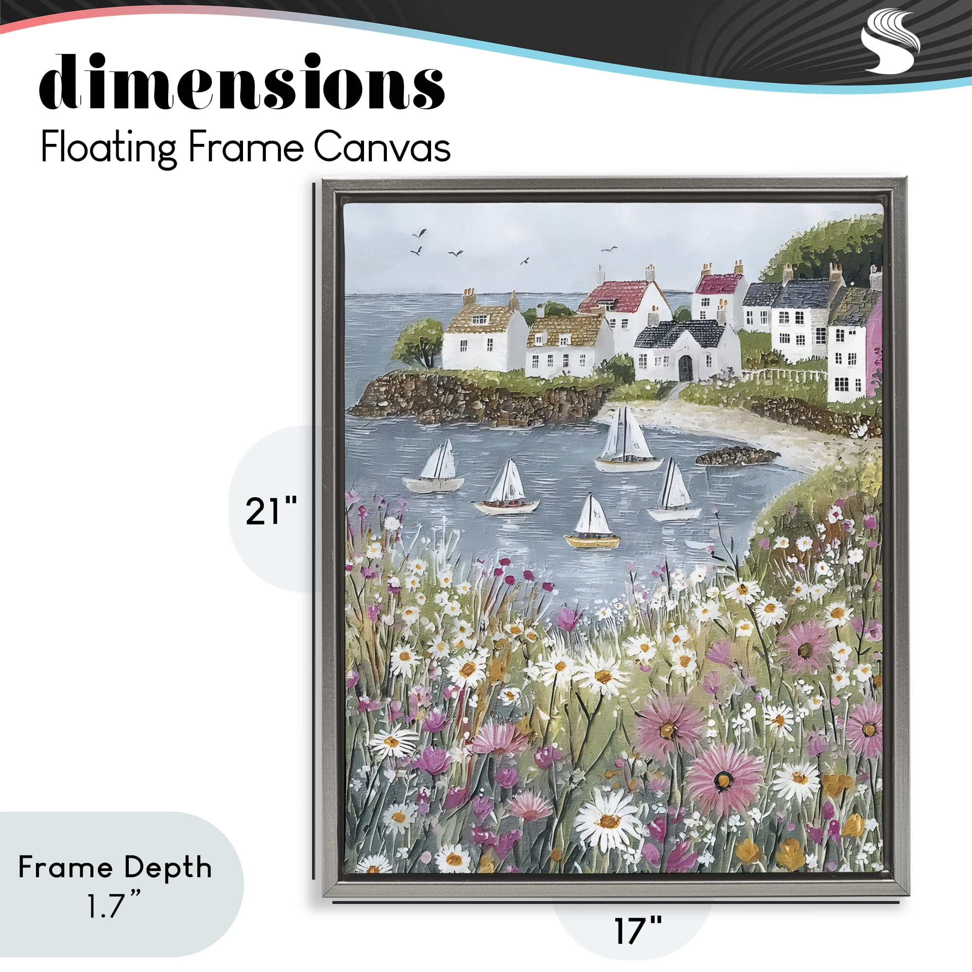 Stupell Industries Seaside Sailboats in Village Bay Gray Framed Floater Canvas Wall Art, design by Riley B