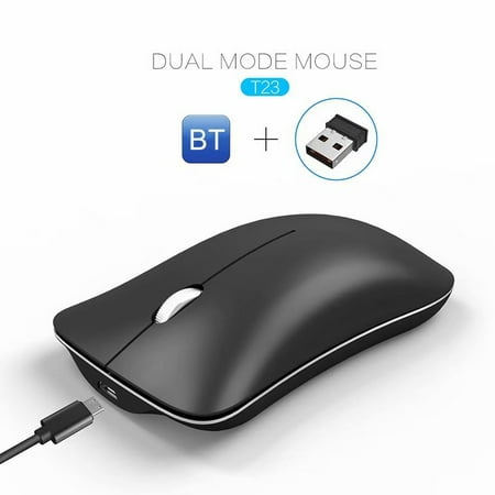 Fashionable Mini Silent Ergonomic Design Wireless 2.4G+Bluetooth 4.0 Dual Mode Mouse Ultra-thin Rechargeable Portable 1600dpi High Class Optical Mice for PC Mac (Best Silent Bluetooth Mouse)