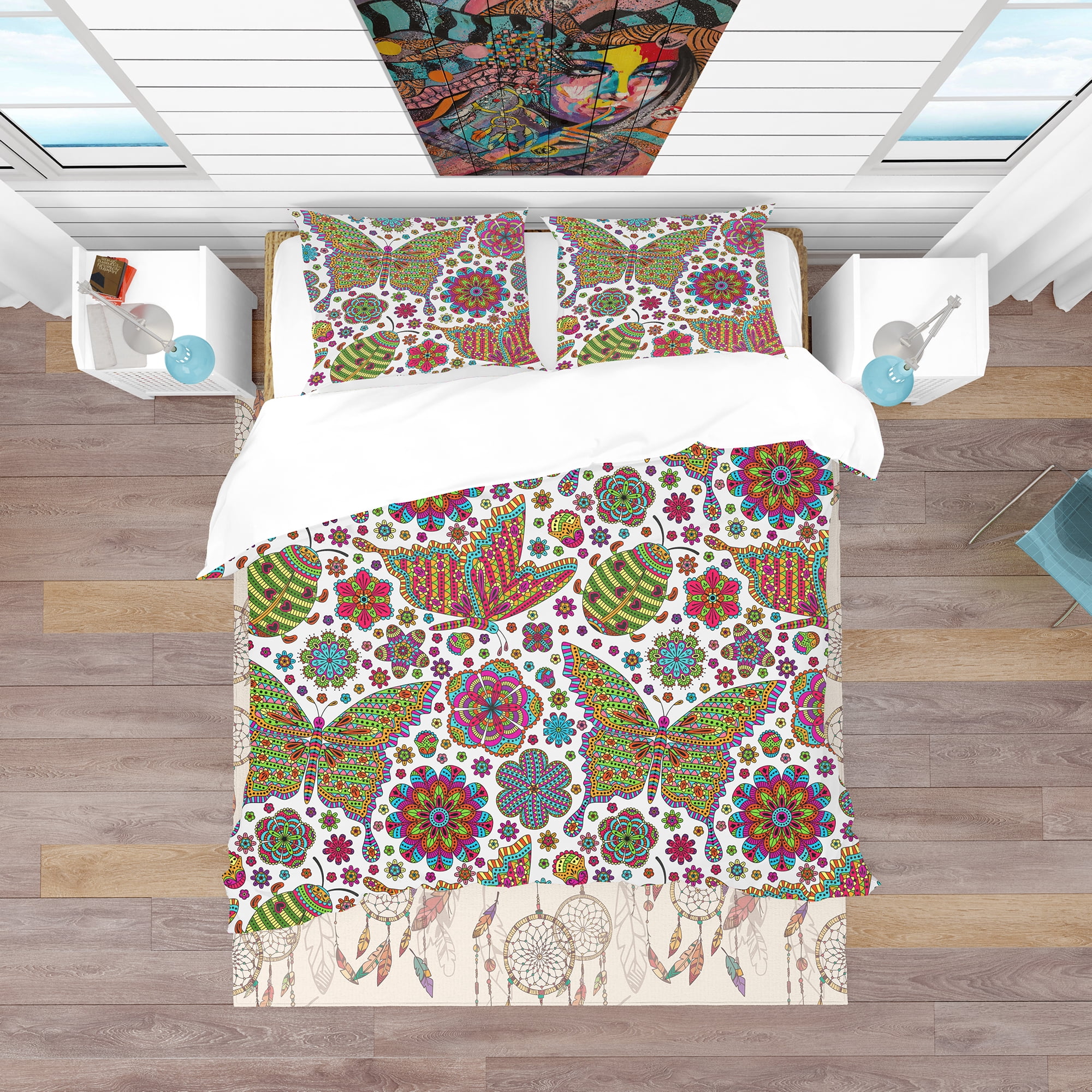 Designart 'Pattern with Flowers & Butterflies' Modern & Contemporary Duvet Cover Set