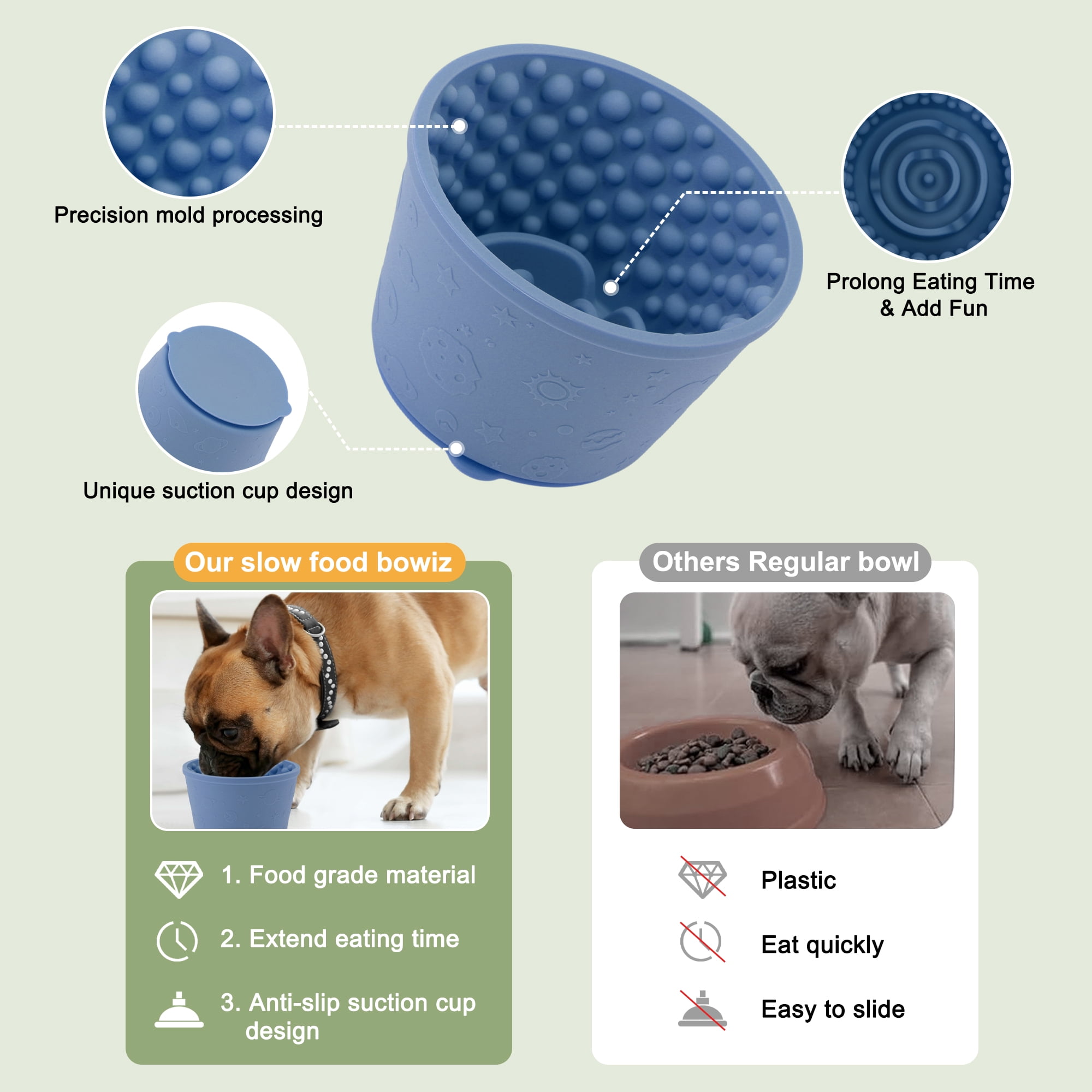 Unique Bargains Slow Feeder Dog Bowls Silicone Dog Lick Bowl with Brush & Scraper Non-Slip Base Slow Feeder for Anxiety Alleviating & Oral Health Navy Blue