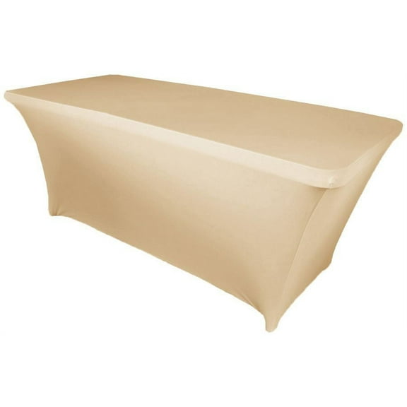 Wedding Linens Inc. (200 GSM) Premium 5 FT Rectangular Spandex Stretch Fitted Table Cover Tablecloths - Champagne