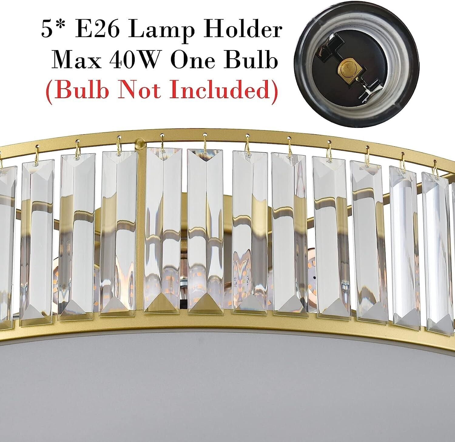 Modern Flush Mount Ceiling Light Crystal Gold Ceiling Lighting 20 Inch 5-Light