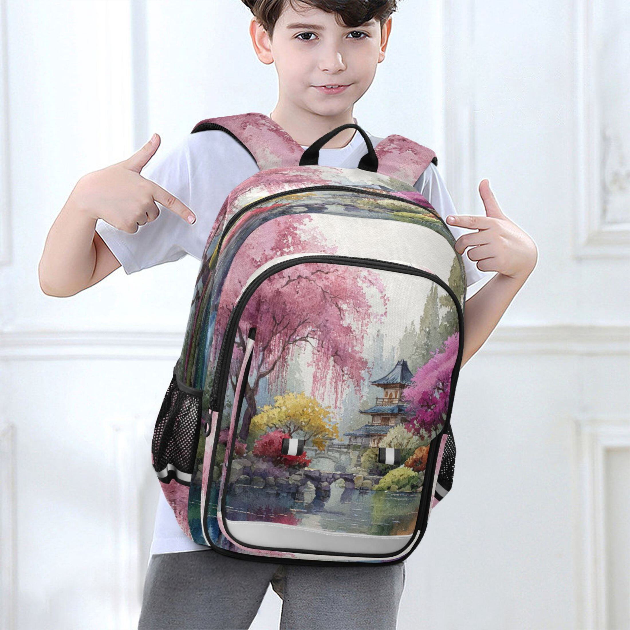 Backpack 12.9 *5.1 * 17.7 Inches Outing Backpack, Shopping Backpack, Travel Backpack Colorful Japanese Garden Cherry