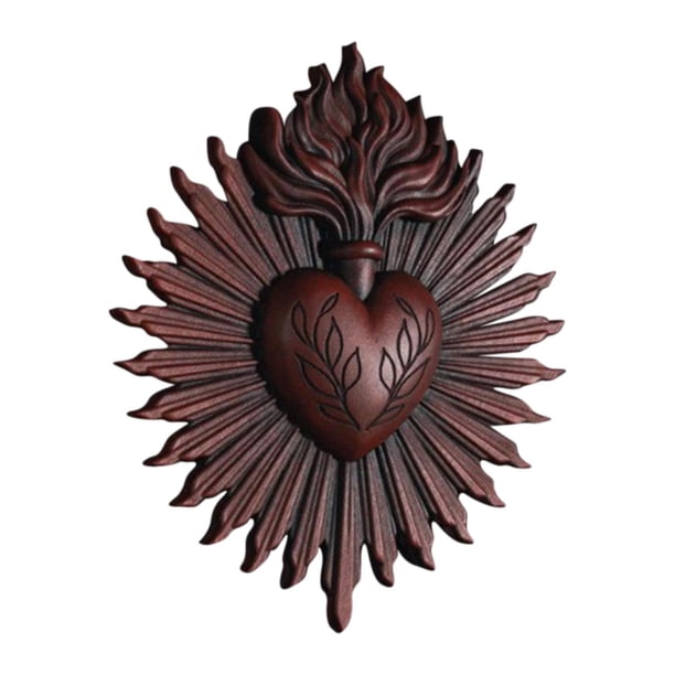 Placa de pared de los Sagrados Corazones, estatua gótica, decoración de resina, arte para el hogar, figura católica rojo