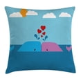 thumbnail image 1 of Whale Decor Throw Pillow Cushion Cover, Romantic Lover Whales in the Ocean with Sun and Clouds Child Room Decor, Decorative Square Accent Pillow Case, 24 X 24 Inches, Blue and Pink, by Ambesonne, 1 of 2