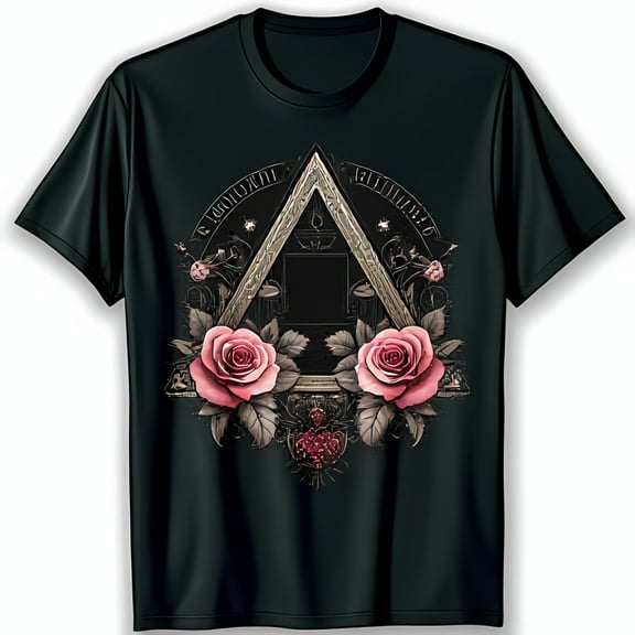 Stylish Black T-Shirt with Graphic & Pink Roses Design