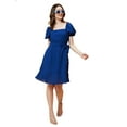 thumbnail image 6 of Globus Women Navy Blue Square Neck Puff Sleeve Fit & Flare Dress, 6 of 6