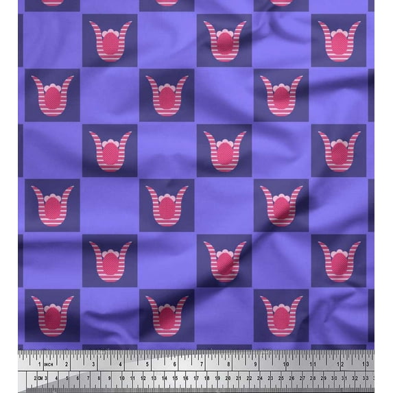 Soimoi Japan Crepe Satin Fabric Square & Floral Artistic Printed Craft Fabric by the Yard 42 Inch Wide