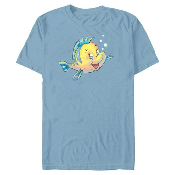 Disney The Little Mermaid Flounder Bubbles T-Shirt- Short Sleeve Blended T-Shirt for Adults - Customized-Ocean Blue
