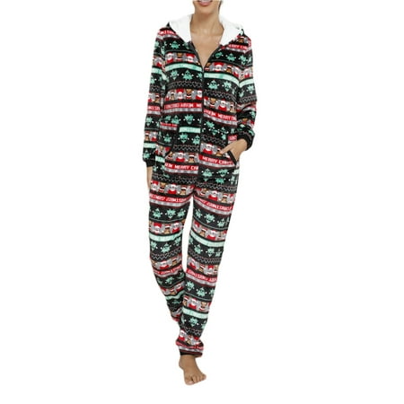 

Lazybaby Womens One Piece Christmas Pajamas Coral Fleece Hooded Onesie Jumpsuit Romper Sleepwear
