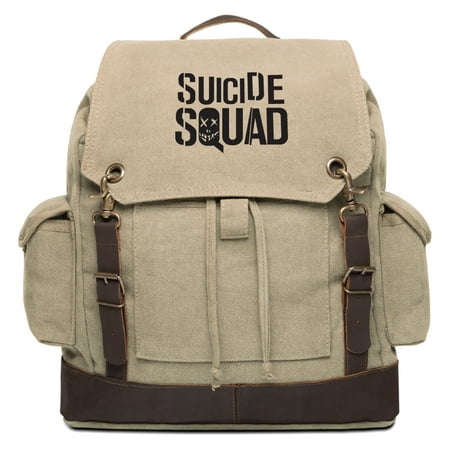 Suicide Squad Sign Vintage Canvas Rucksack Backpack with Leather
