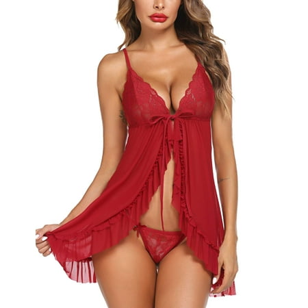 

Avidlove Babydoll Lingerie for Women Lace Front Closure Lingerie V Neck Nightwear Sexy Chemise Nightie