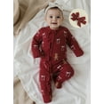 thumbnail image 4 of Spewahor Infant Baby Girl Christmas Fall Romper 0 3 6 12 18 Months Long Sleeve O Neck Candy Cane/Gingerbread Print Jumpsuit with Headband, 4 of 9