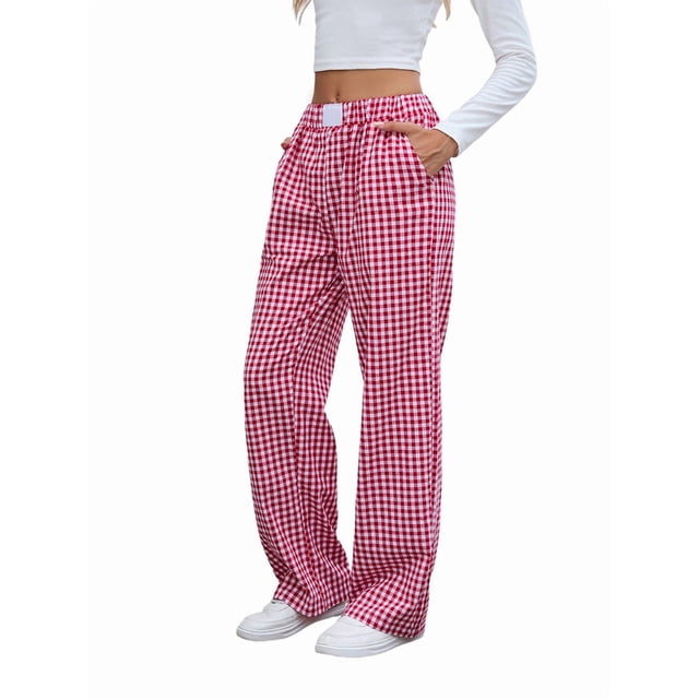 Pantalones Bóxer de Cuadros A Rayas para Mujer, de Algodón, para Estar en Casa, Informales, Estilo Y2K, con Bolsillos Rojo S
