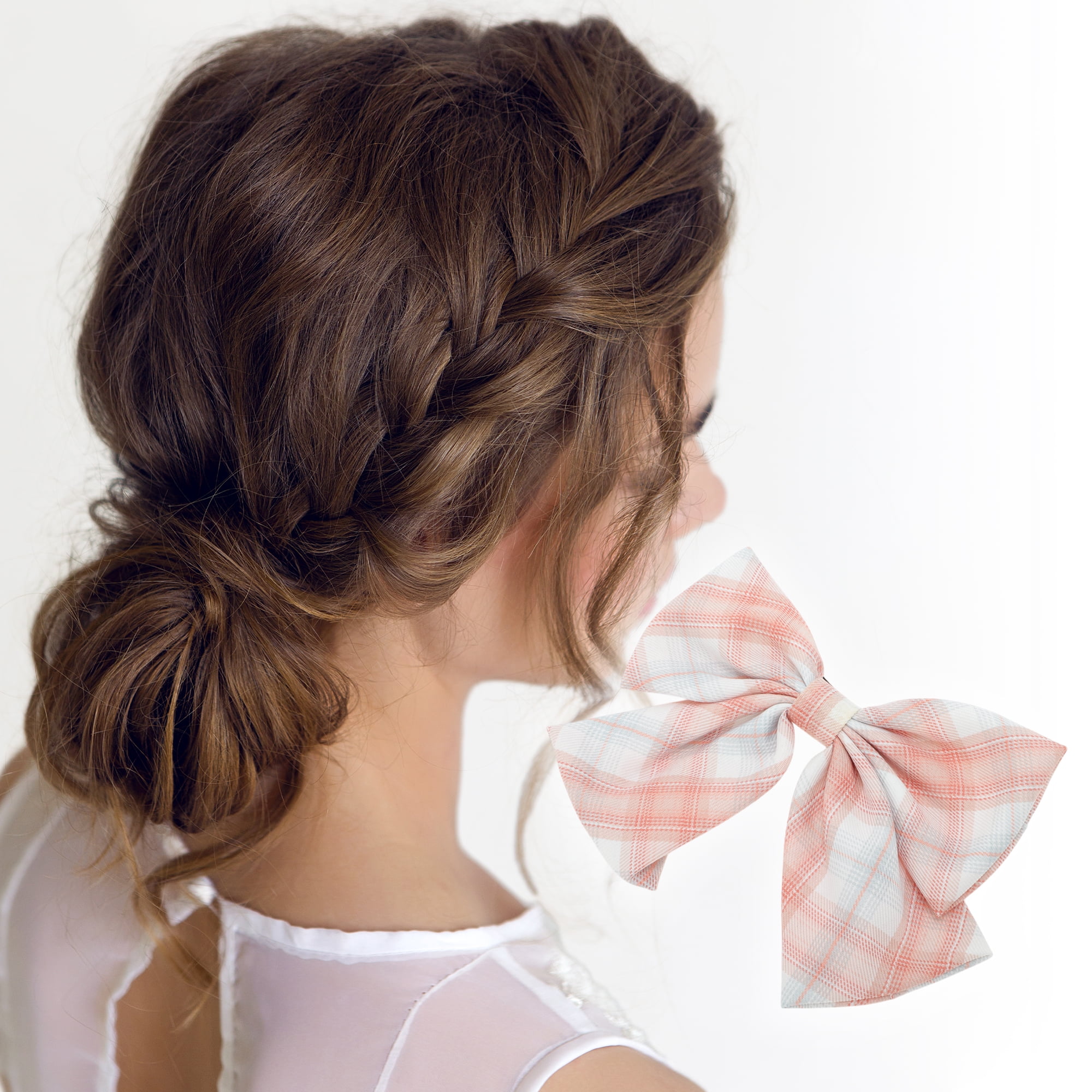 Unique Bargains Simple Plaid Bow Hair Clips Pink Navy Blue Purple 3 Pcs