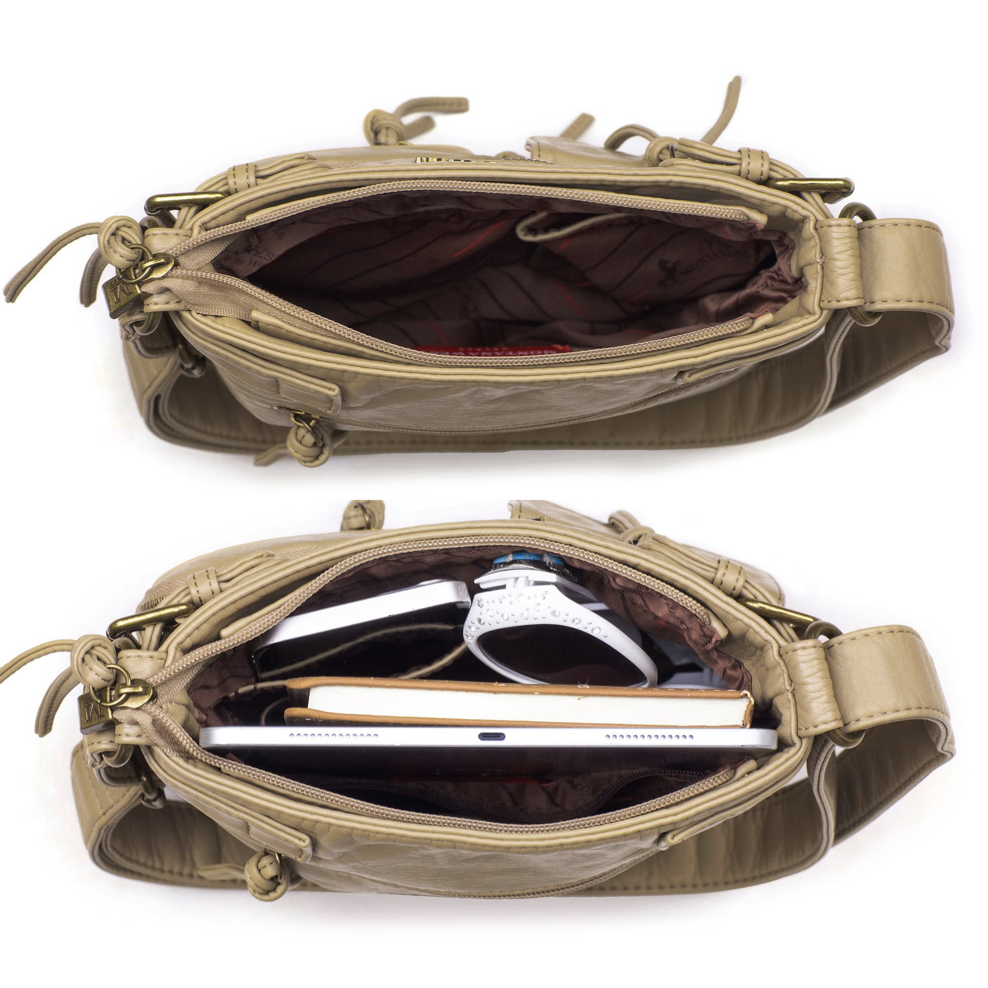 Montana West Crossbody Bag for Women Soft Washed Leather Multi Pocket Shoulder Purses, Beige