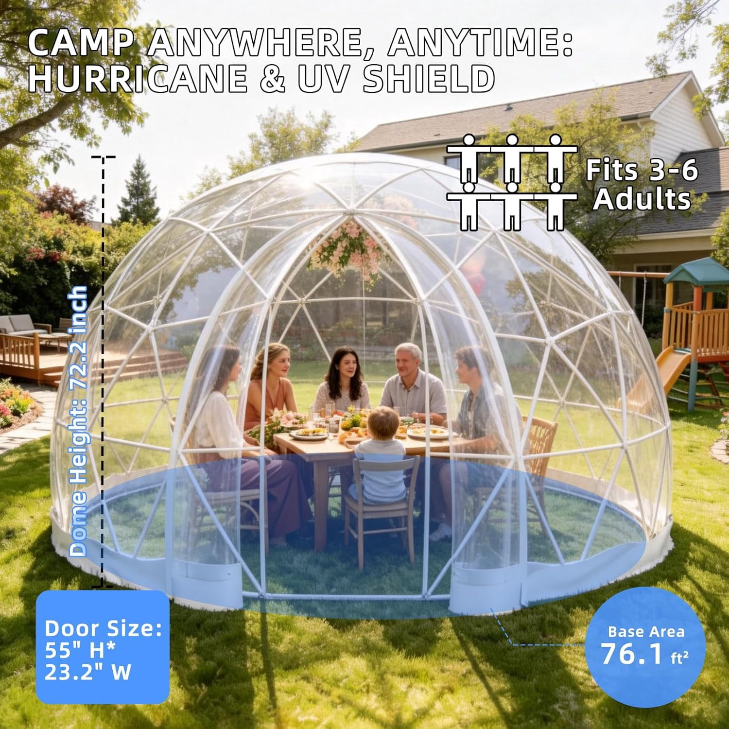 Akaber Garden Dome Tent, Outdoor Transparent Bubble Tent for 2-8 People, TPU Greenhouse Igloo Tent with 2 Window for Patio, Camping, Events