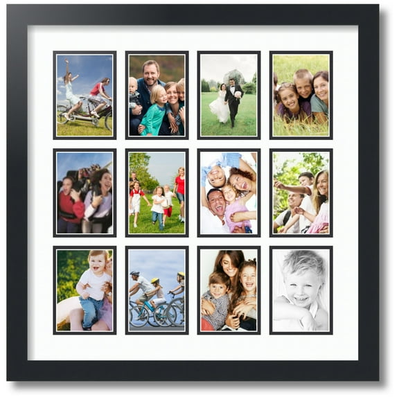 ArtToFrames Collage Photo Picture Frame with 12 - 3.25x4.75 Openings, Framed in Black with Super White and Black Mats (CDM-3926-234)