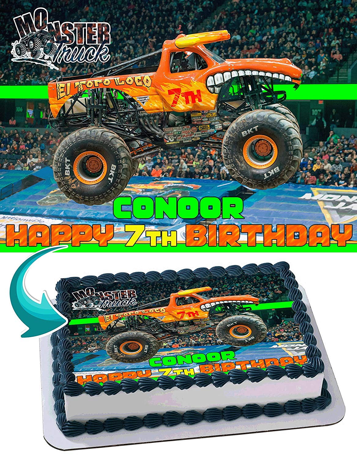 1 4 Sheet Monster Jam Truck Edible Frosting Cake Topper Image Walmart Com