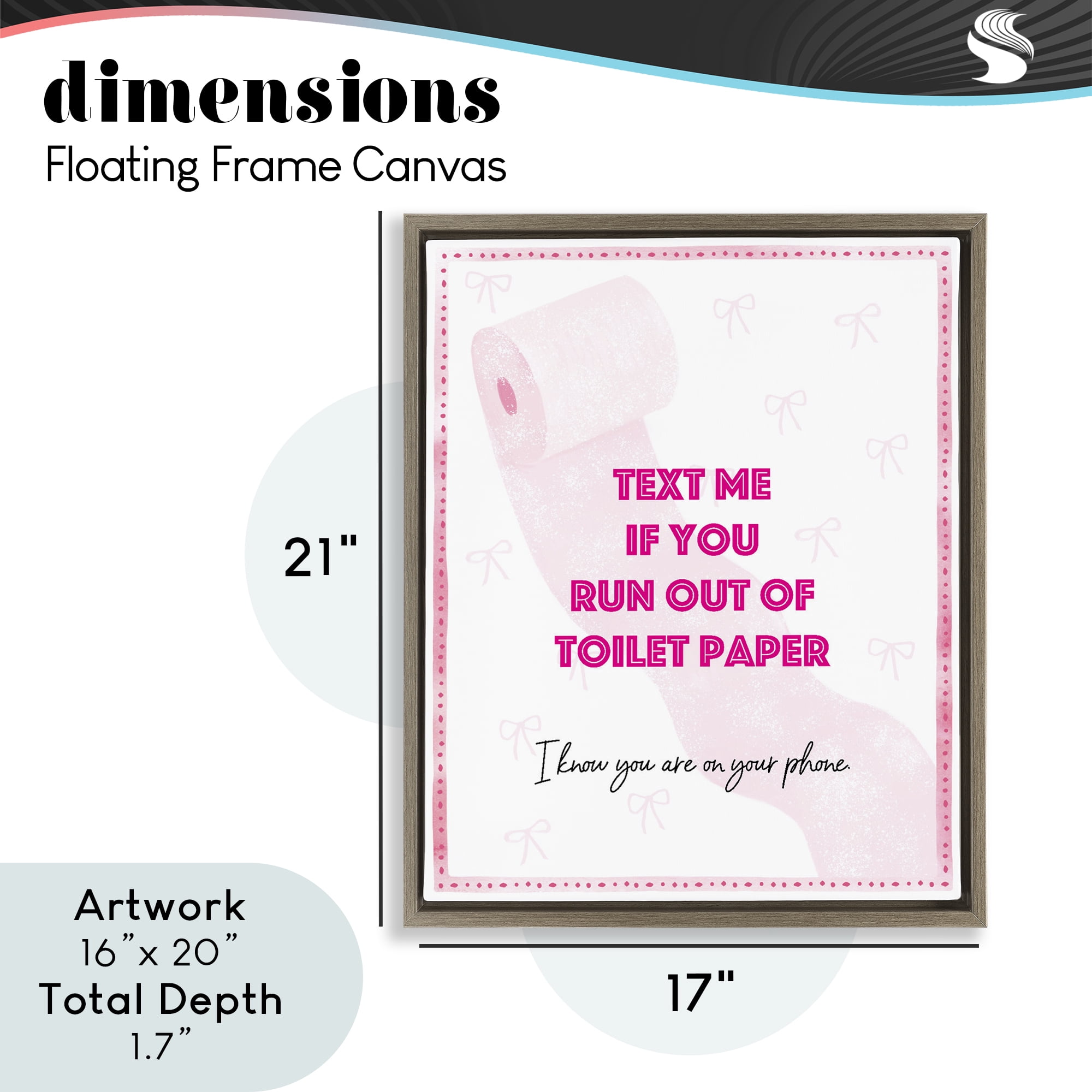 Pink Text for Toilet Paper Brown Framed Floater Canvas Wall Art, design by Ziwei Li