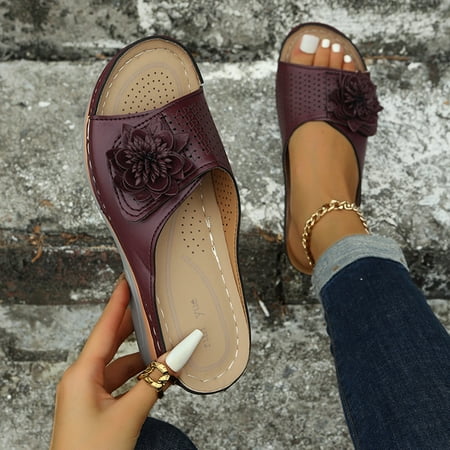 

Sandals Women Women Shoes Hollow Out Flowers Solid Color Slope Heel Shoes Pu Purple 39