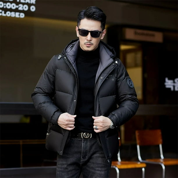 Ropa de plumon de pato grueso para hombre plumon de invierno mediano y largo ligero desmontable con gorro abrigo calido chaqueta informal para
