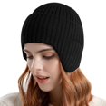 thumbnail image 3 of Resicozy Women Warm Baseball Beanie Hat with Earflap Winter Knitted Caps Thicken Plush Lined Skull Ski Hat Black, 3 of 5