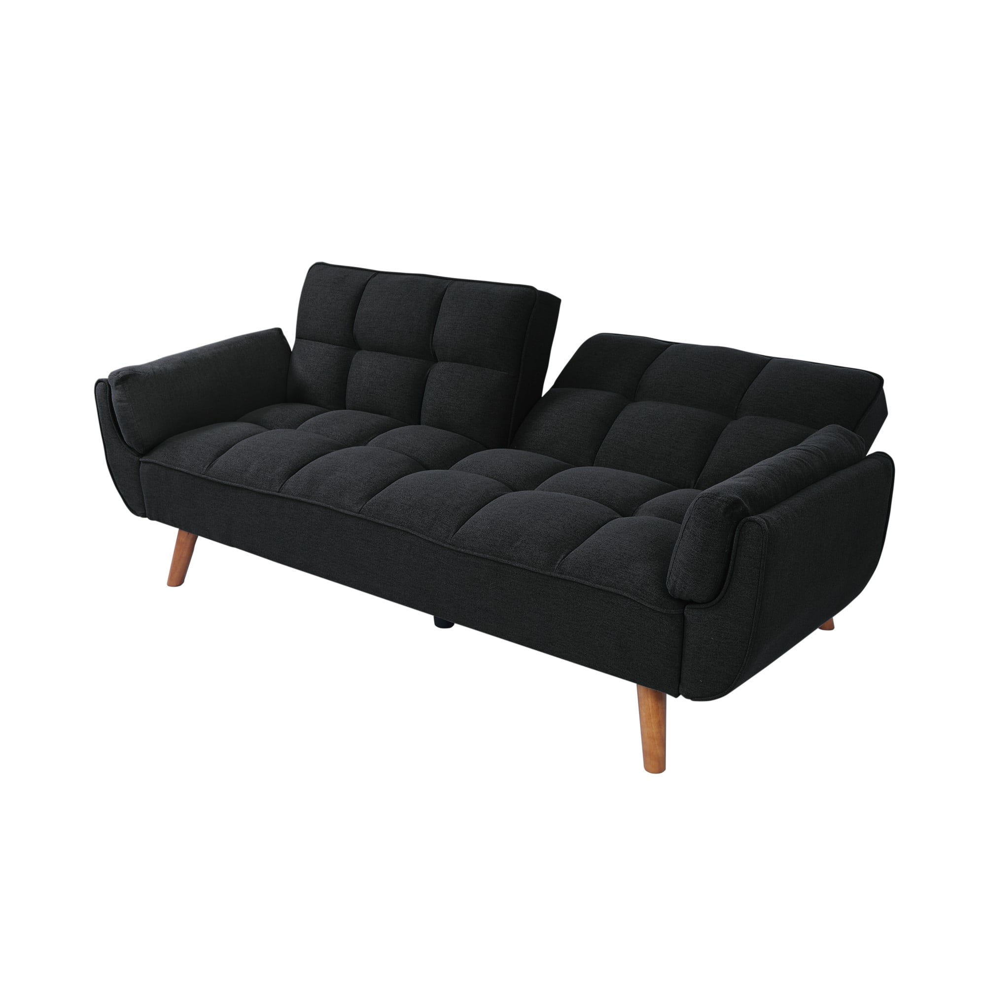 Gewnee Mid-Century Modern Sofa, Solid Eucalyptus Wood Frame, S-Shaped Springs, 500 lbs Capacity, Living Room, Black
