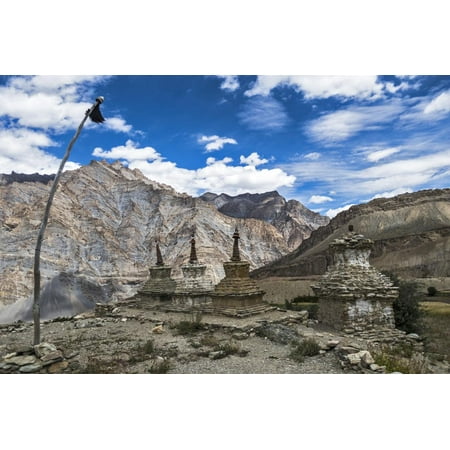 Weathered Buddhist chortens at Neyrak village looking over cliff, Zanskar, India, Himalayas, Asia Print Wall Art By Thomas L.