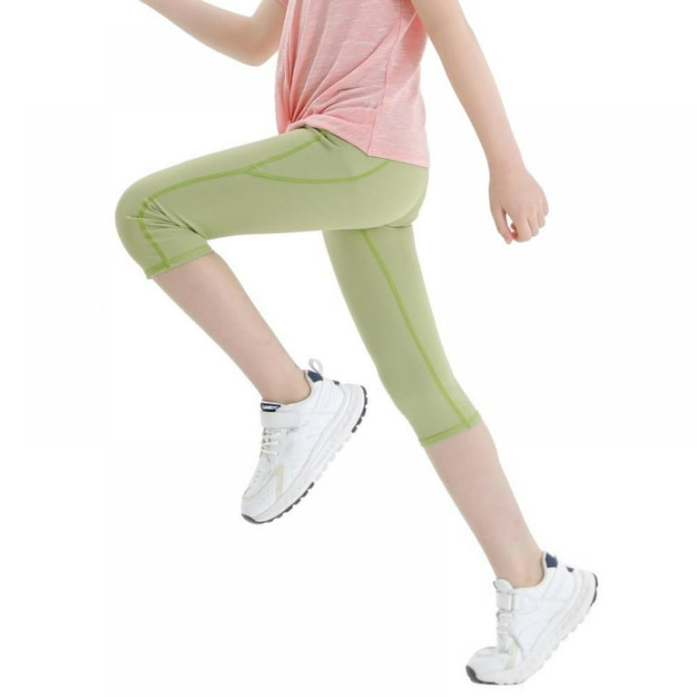 GYRATEDREAM Girls' Active Leggings - 2 Pack Below Knee Length Performance  Yoga Pants with Pocket (Little Girl/Big Girl) 4-13 Years 