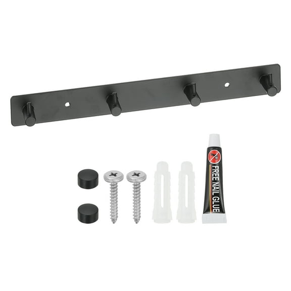 Uxcell Coat Rack Wall Mount, 10" Metal Chamfer Wall Hooks Rail with 4 Hooks, Black