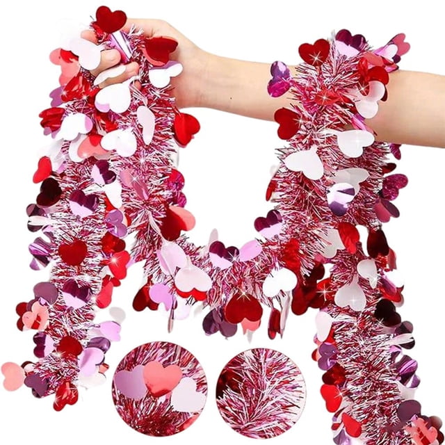 Décorations de la Saint-Valentin de 2 Mètres, Bandes de Plumes Rouges, Blanches et Roses, Déclaration d'Amour, Décorations de Mariage et de Chambre Nuptiale, Bandes de Couleur en Forme de Cœur, Bandes Décoratives de Festival