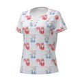 thumbnail image 2 of Naloa Red Squirrel And Blue Rabbit Print T-Shirts Short Sleeve V Neck Tees for Women Fashion Tops Trendy Lightweight Soft Casual Summer Outfits Clothes, 2 of 5