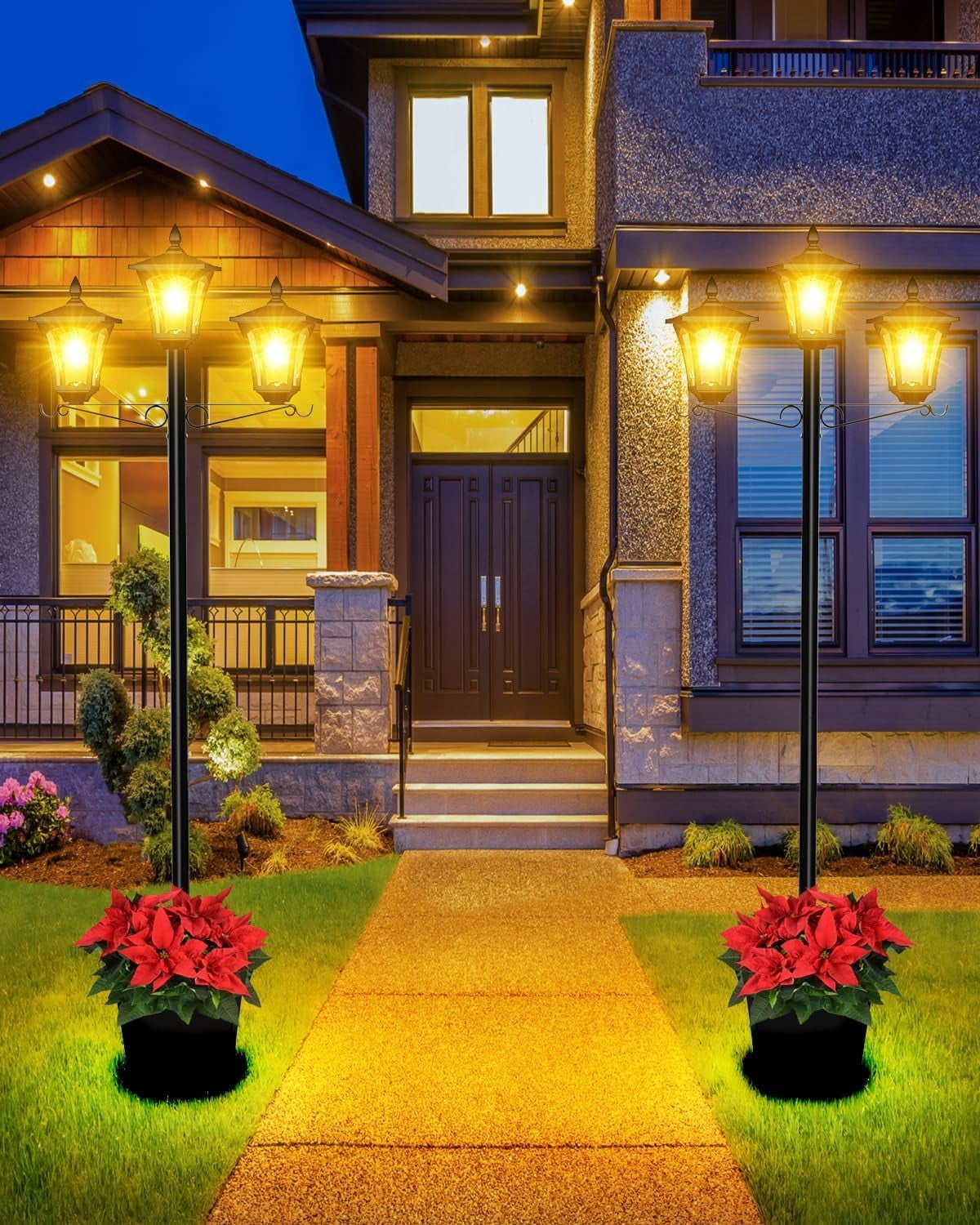 3-Head Solar Lights Outdoor Waterproof, Solar Lamp Post Light with Planter, 2 in 1 Outdoor Flower Pots for Garden, Yard