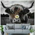 thumbnail image 4 of BCIIG Cow Tapestry, Longhorn Highland Cow Tapestry Bedroom Aesthetic, Funny Western Farmhouse Animals Wall Decor, Rustic Cool Country Rural Gray Bull Cattle Wall Art for Living Room Home Decor,, 4 of 6