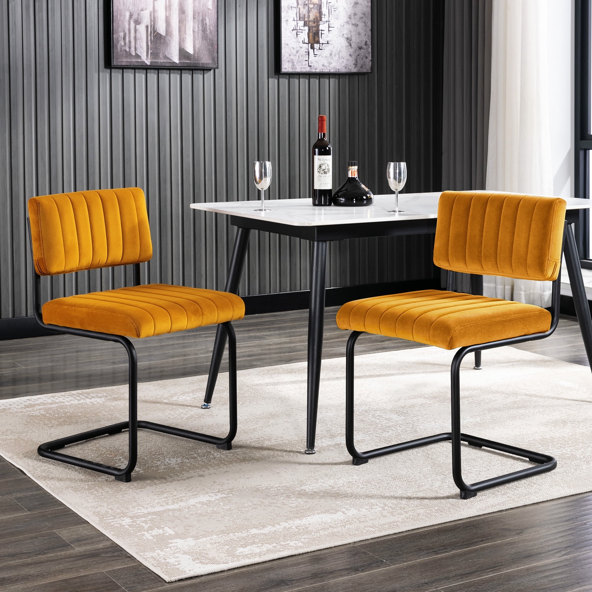Zesthouse Velvet Dining Chairs Set of 2, Mid-Century Modern Dining Room Chairs with Black Metal