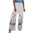thumbnail image 2 of Yuwull Linen Pants Women Summer Casual High Waisted Wide Leg Pants Floral Print Loose Trousers with Pockets Summer Palazzo Pants Clearance, 2 of 5