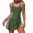 thumbnail image 2 of Sakmal One Piece Swimsuits Women Tummy Control Swim Dress Bathing Suit Crew Neck Vacation Green Ladies Swimsuit L, 2 of 7