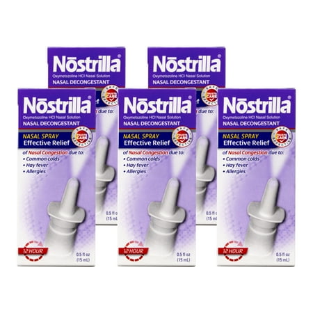 5 Pack Nostrilla Nasal Decongestant 12 Hour Fast Relief 15 ml for Stuffy Noses