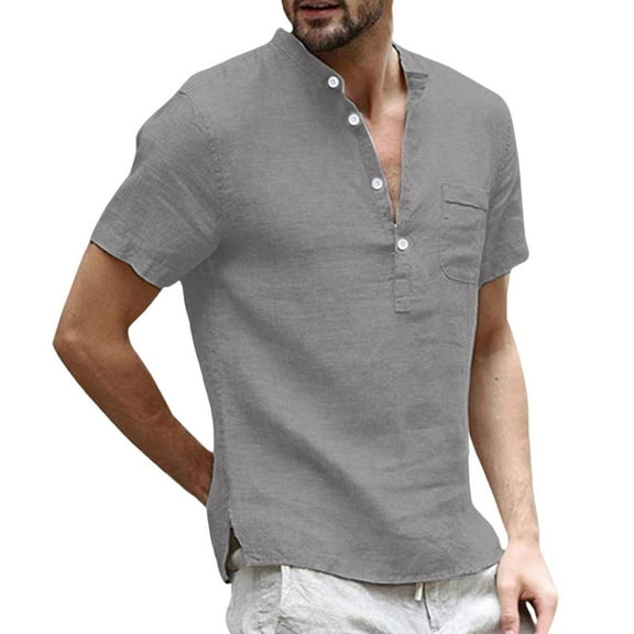 Afdoent Men's Casual Shirts Short Sleeve Shirt Casual Buttons Shirt Male Solid Color Blouse Tops Classic Fit Summer Tops