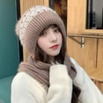thumbnail image 2 of Santa Hats Women Solid Integrated Ear Windproof Hat Scarf Hooded Scarf Winter 2 In 1 Scarf Knitted Hat, 2 of 5