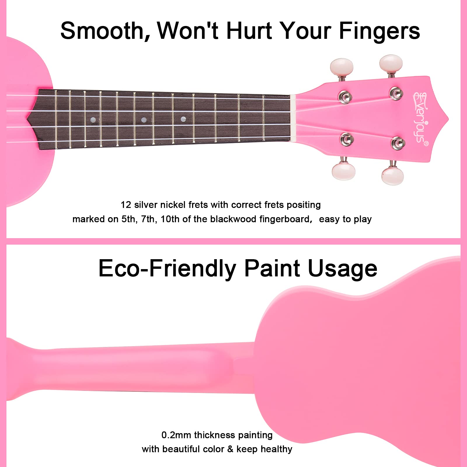 Everjoys 21in Soprano Ukulele Starter Kit Pink photo 8