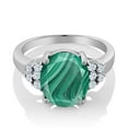 thumbnail image 2 of Gem Stone King 6.30 Ct Oval Green Malachite 925 Sterling Silver Ring (Size 6), 2 of 4