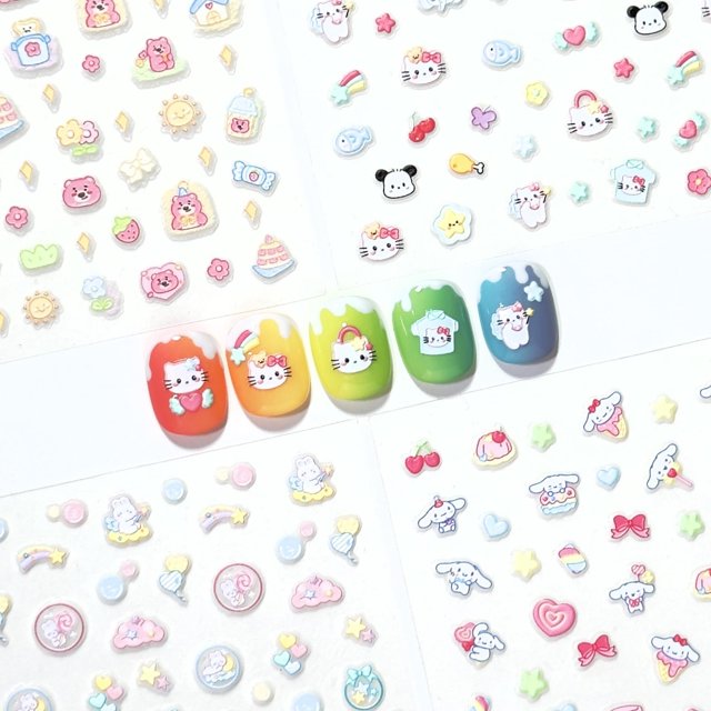 4 Hojas de Calcomanías de Uñas 3D - 274 Lindas Calcomanías de Uñas - Calcomanías de Uñas en Relieve para Niños | Pegatinas de uñas Kawaii - Estrellas Corazones Conejito Oso Rosa Cachorro Gatos | Pegat
