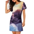 thumbnail image 2 of Picia Colorful Cloud Sleeping Cat Pattern Women’s Nightdress – Casual Short-sleeved Loose-Fit Sleepwear, Soft Cotton Short-Sleeve Sleep Shirt for Relaxation & Comfort, 2 of 6