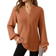 thumbnail image 6 of Long Sleeve Shirts for Women Waffle V Neck Trendy Oversized Loose Pullover Fall Casual Tunic Tops Ginger XL, 6 of 6