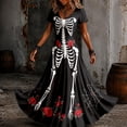 thumbnail image 2 of Women Halloween Maxi Dresses Gothic V‑Neck Short Sleeve Print Long Flowy Dress Funny Party Costume Gown, 2 of 5