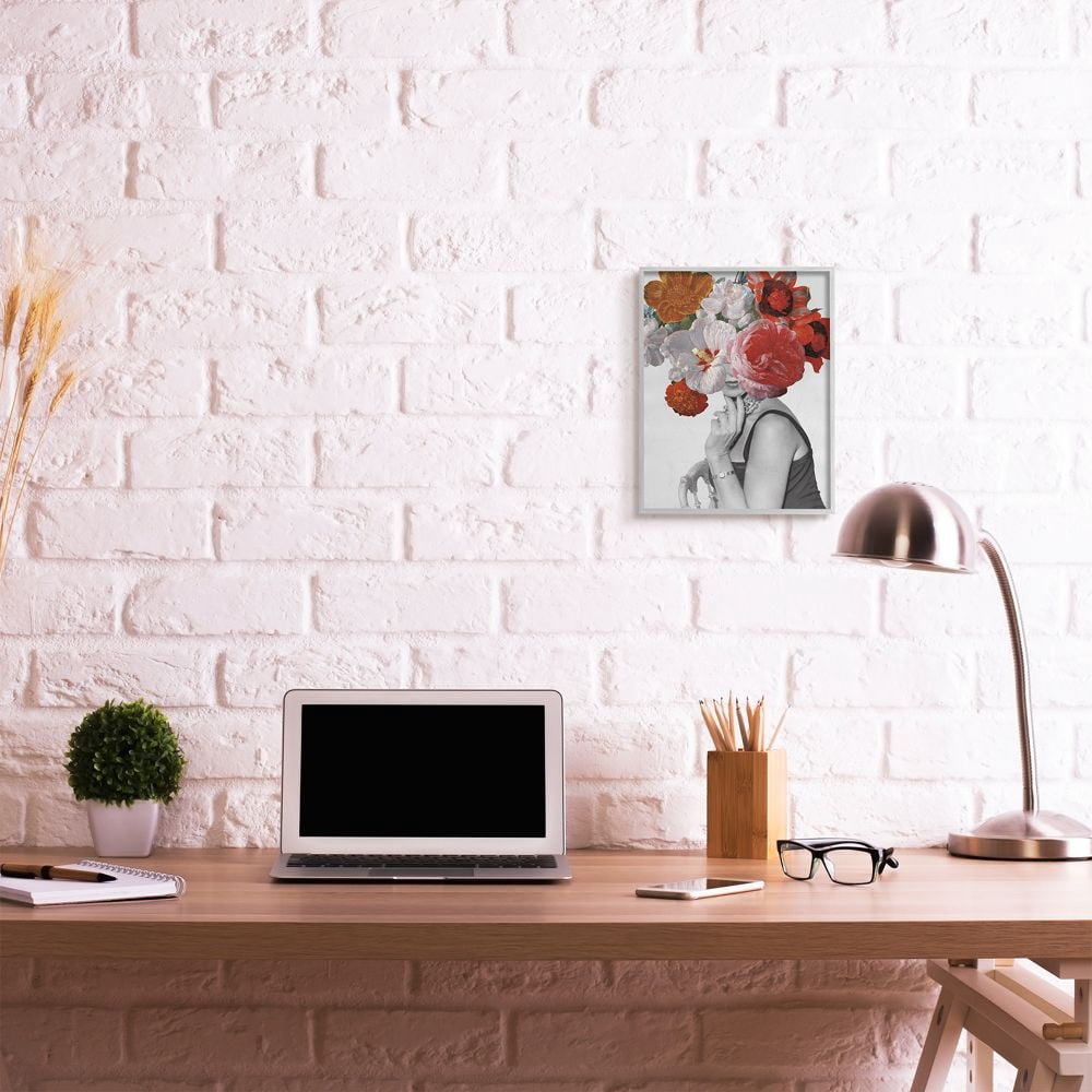 Stupell Industries Vintage Female Sitting Fashion Flower Spring Bloom Collage Framed Wall Art Design by Wild Apple Portfolio, 11" x 14", Gray Framed