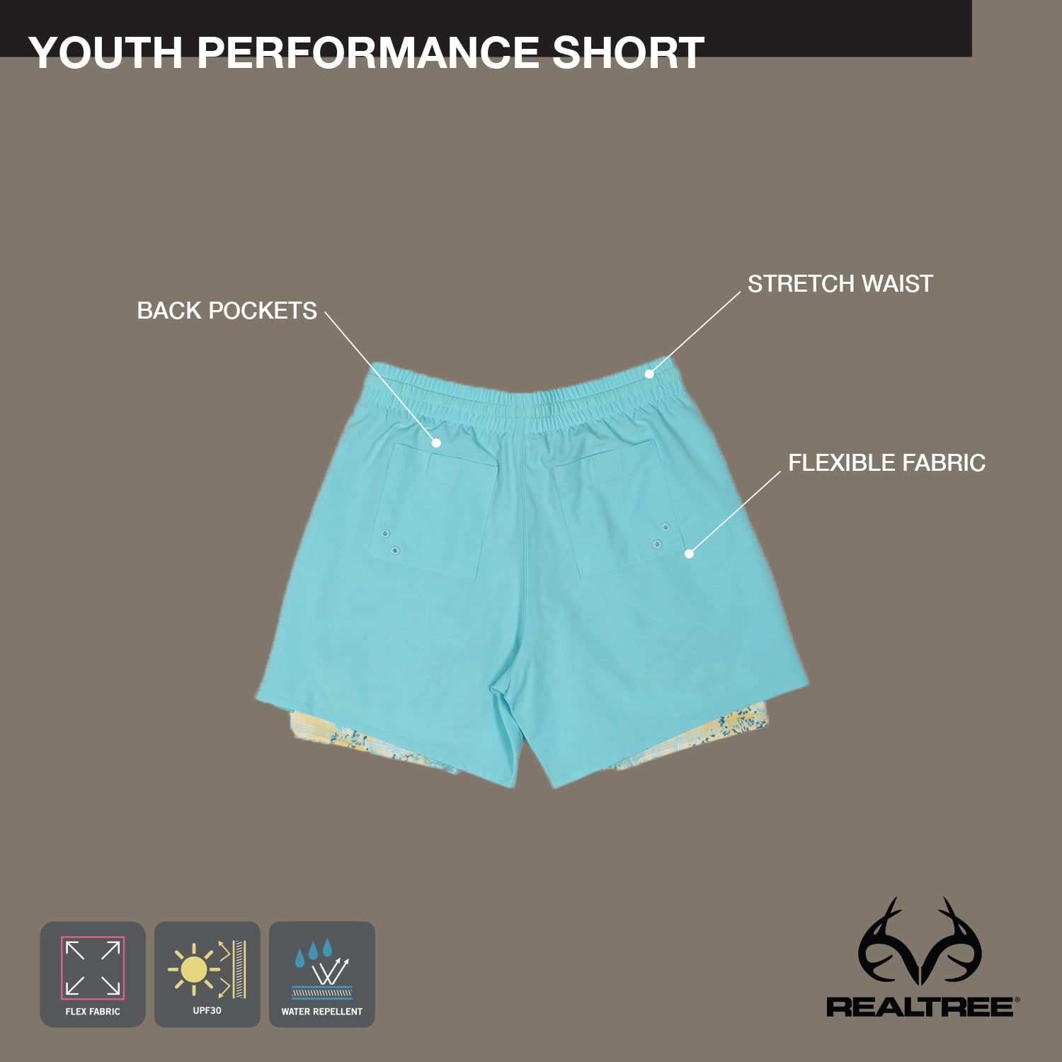 Youth Realtree Board Shorts, Sea Spray, XS